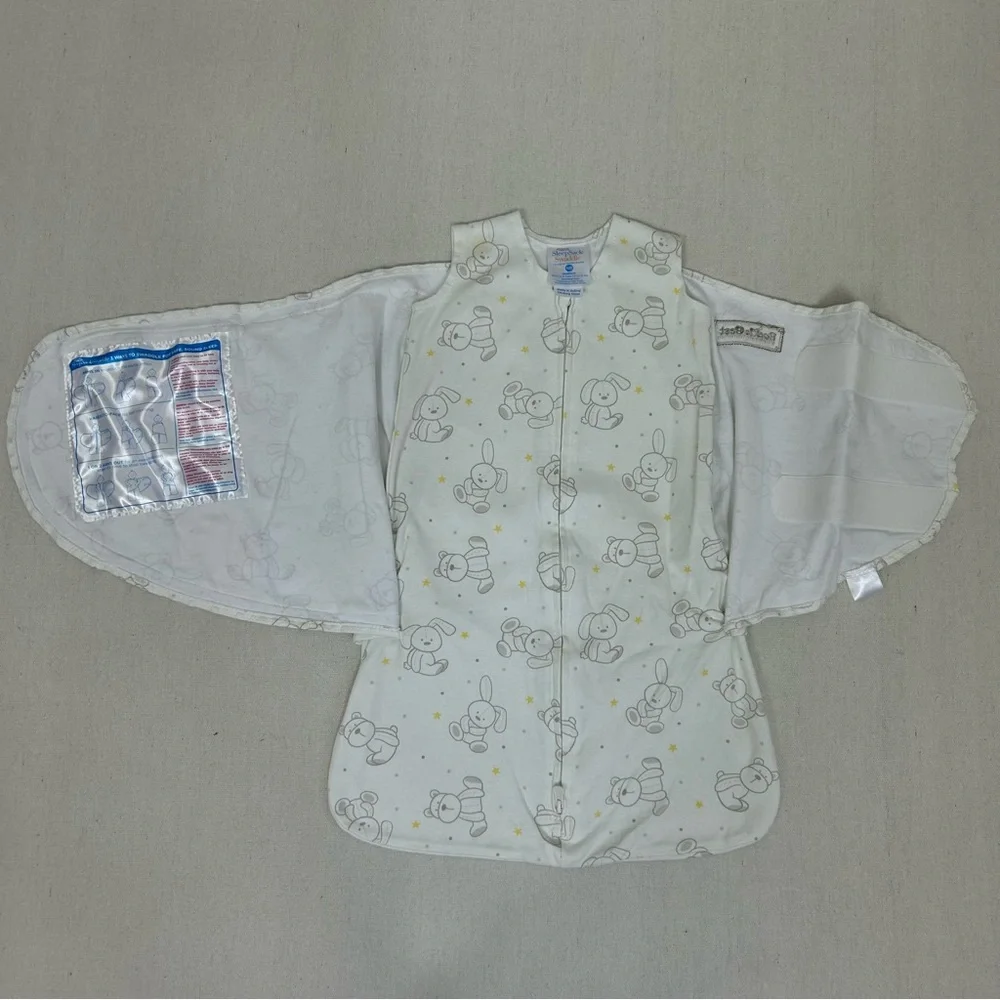 Halo Sleep Sack Swaddle White with Gray Bears and Yellow Stars NB